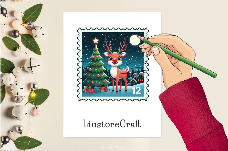 Christmas Reindeer Postage Stamps Clipart Bundle 4 - CraftNest - Digital Crafting and Art