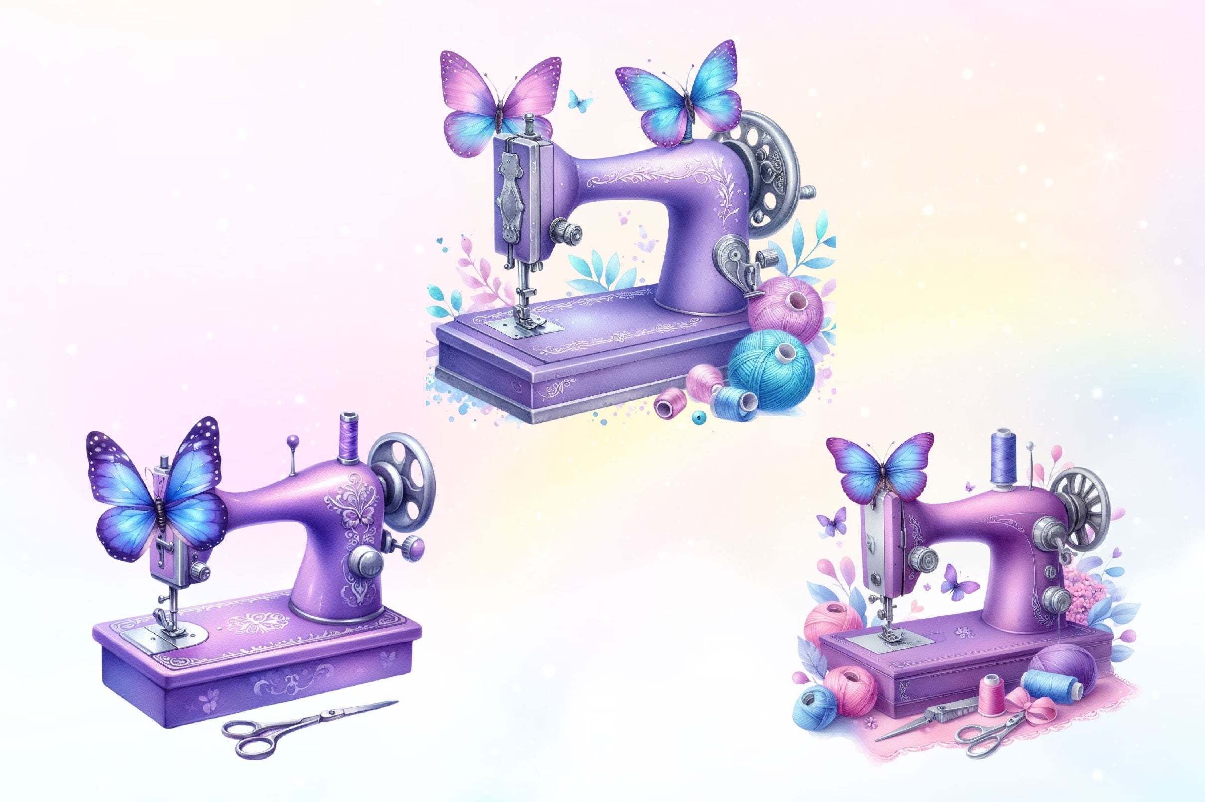 Pastel Sewing Machine Butterfly Clipart Bundle 2 - CraftNest - Digital Crafting and Art