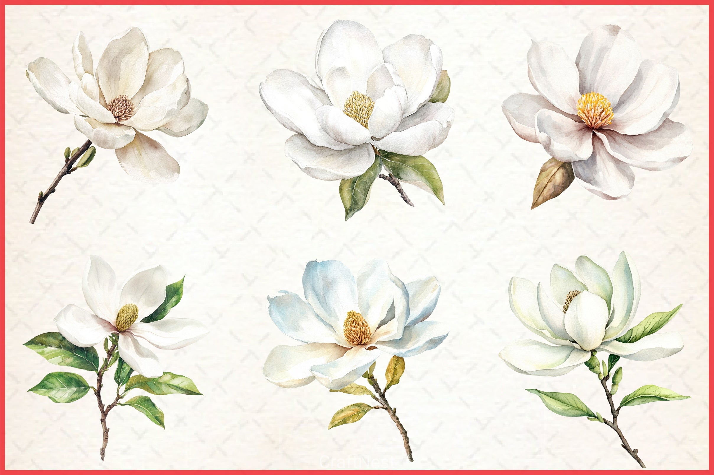 White Magnolia Clipart Bundle - CraftNest - Digital Crafting and Art