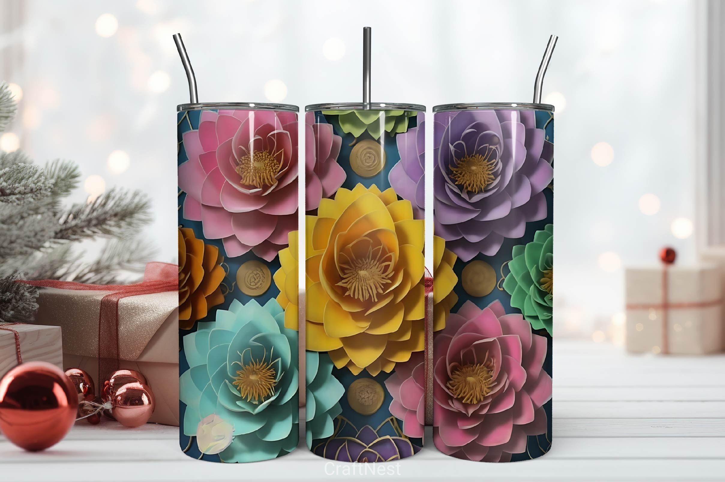 Flower Tumbler Wrap Bundle 20 - CraftNest - Digital Crafting and Art