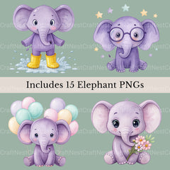 Purple Elephants Clipart Bundle - CraftNest - Digital Crafting and Art