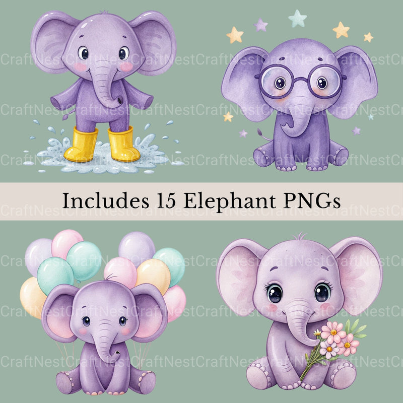 Purple Elephants Clipart Bundle - CraftNest - Digital Crafting and Art
