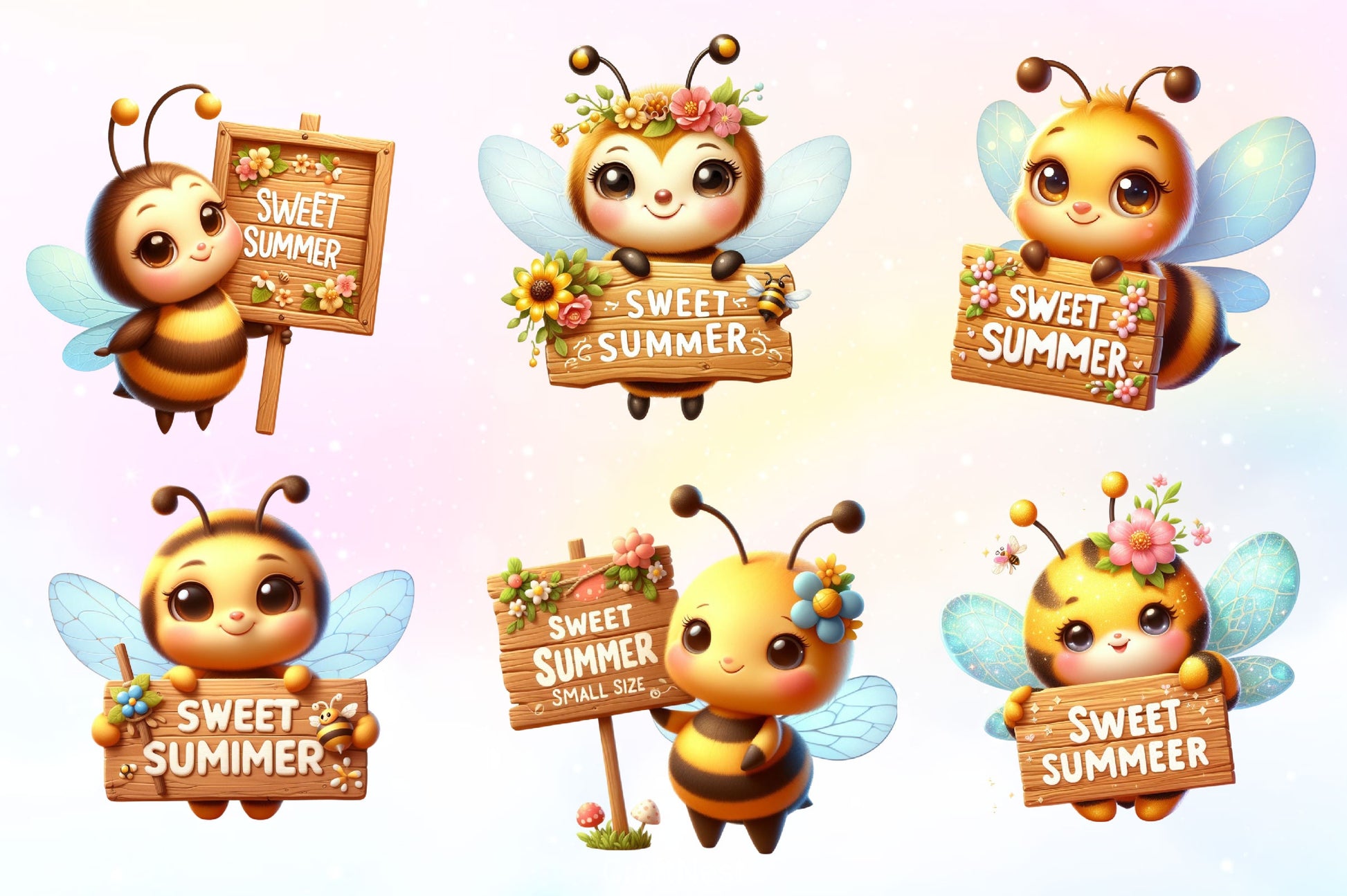 Bee With Sweet Summer Sign Clipart Bundle - CraftNest - Digital Crafting and Art