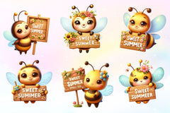 Bee With Sweet Summer Sign Clipart Bundle - CraftNest - Digital Crafting and Art