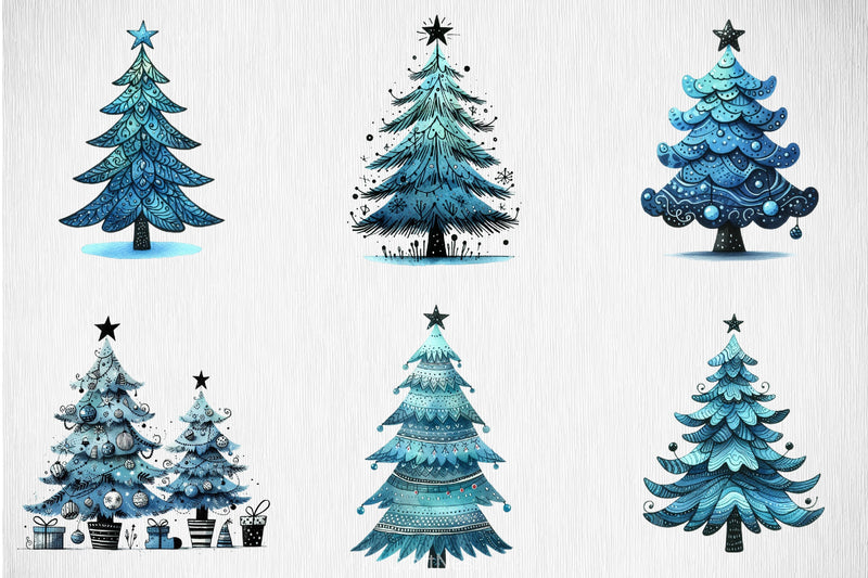 Blue Christmas Tree Clipart Bundle - CraftNest - Digital Crafting and Art