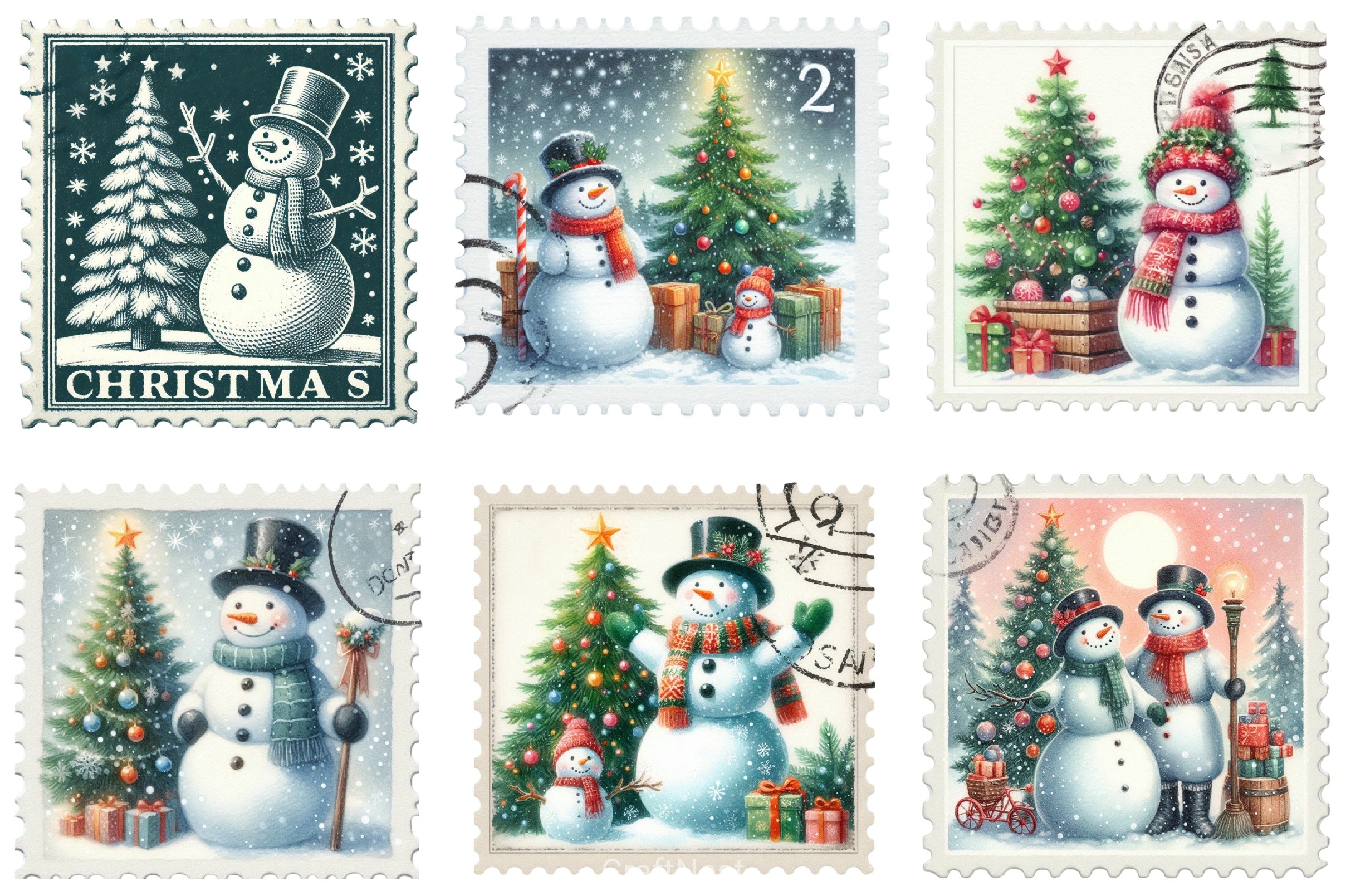 Christmas Snowman Stamp Clipart Bundle - CraftNest - Digital Crafting and Art