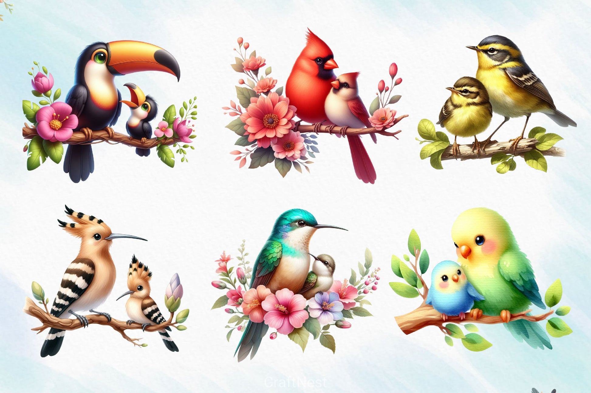 Mom And Baby Bird Clipart Bundle 2 - CraftNest - Digital Crafting and Art