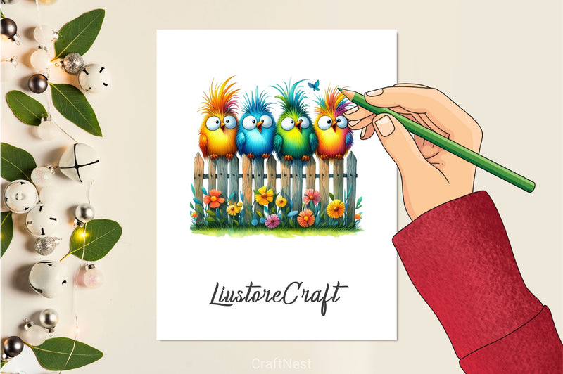 Funny Birds In Wooden Fence Clipart Bundle - CraftNest - Digital Crafting and Art