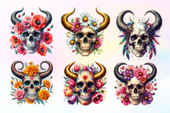 Floral Skull With Horns Clipart Bundle - CraftNest - Digital Crafting and Art