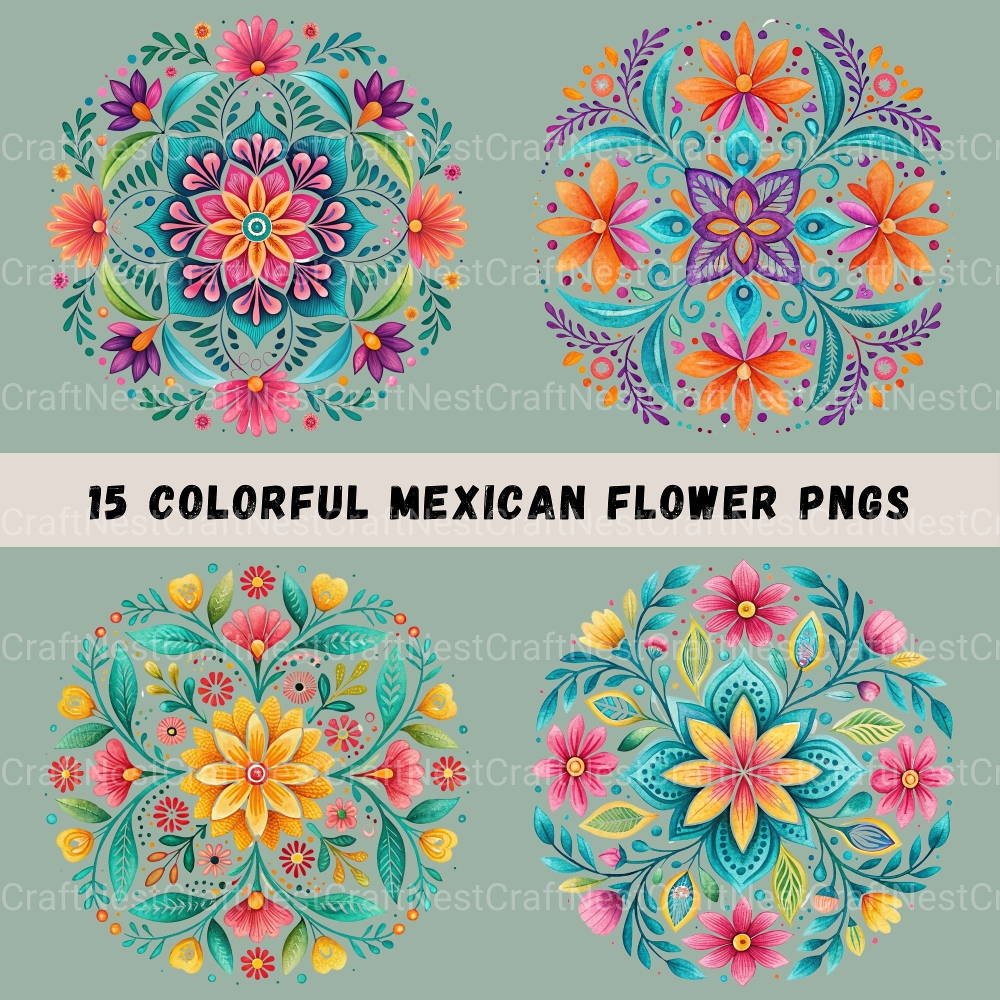 Fiesta Flowers Circle Clipart Bundle - CraftNest - Digital Crafting and Art