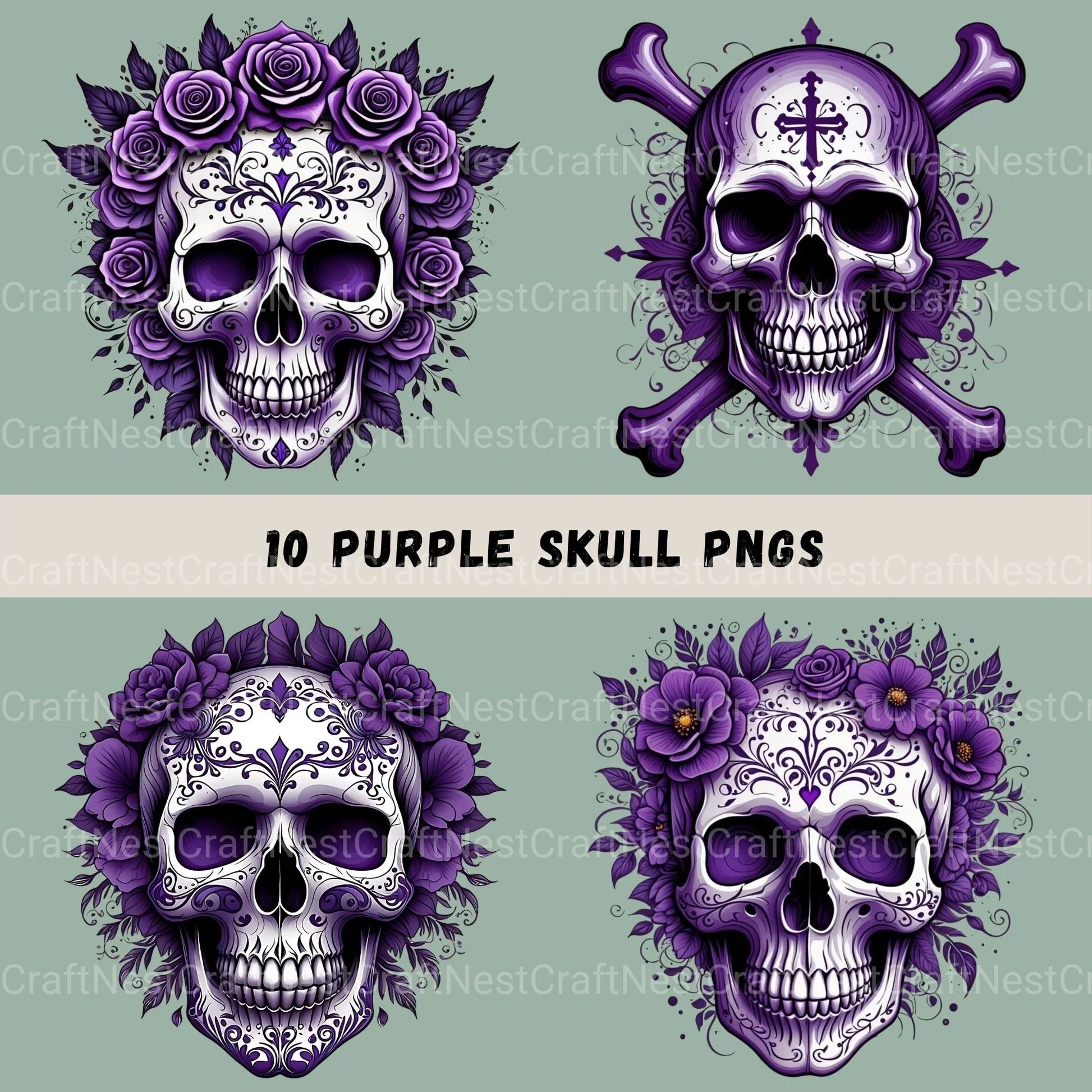 Skulls In Purple Clipart Bundle - CraftNest - Digital Crafting and Art