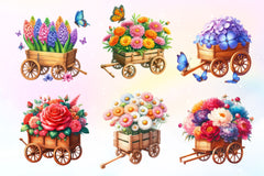 Floral Wooden Wagon Clipart Bundle 2 - CraftNest - Digital Crafting and Art