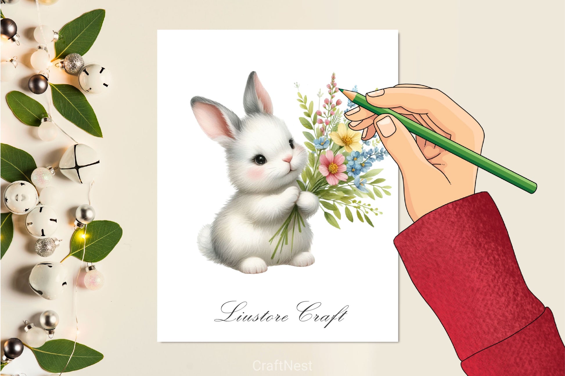 Bunny With Flowers Clipart Bundle - CraftNest - Digital Crafting and Art