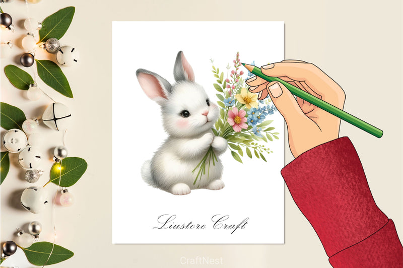 Bunny With Flowers Clipart Bundle - CraftNest - Digital Crafting and Art