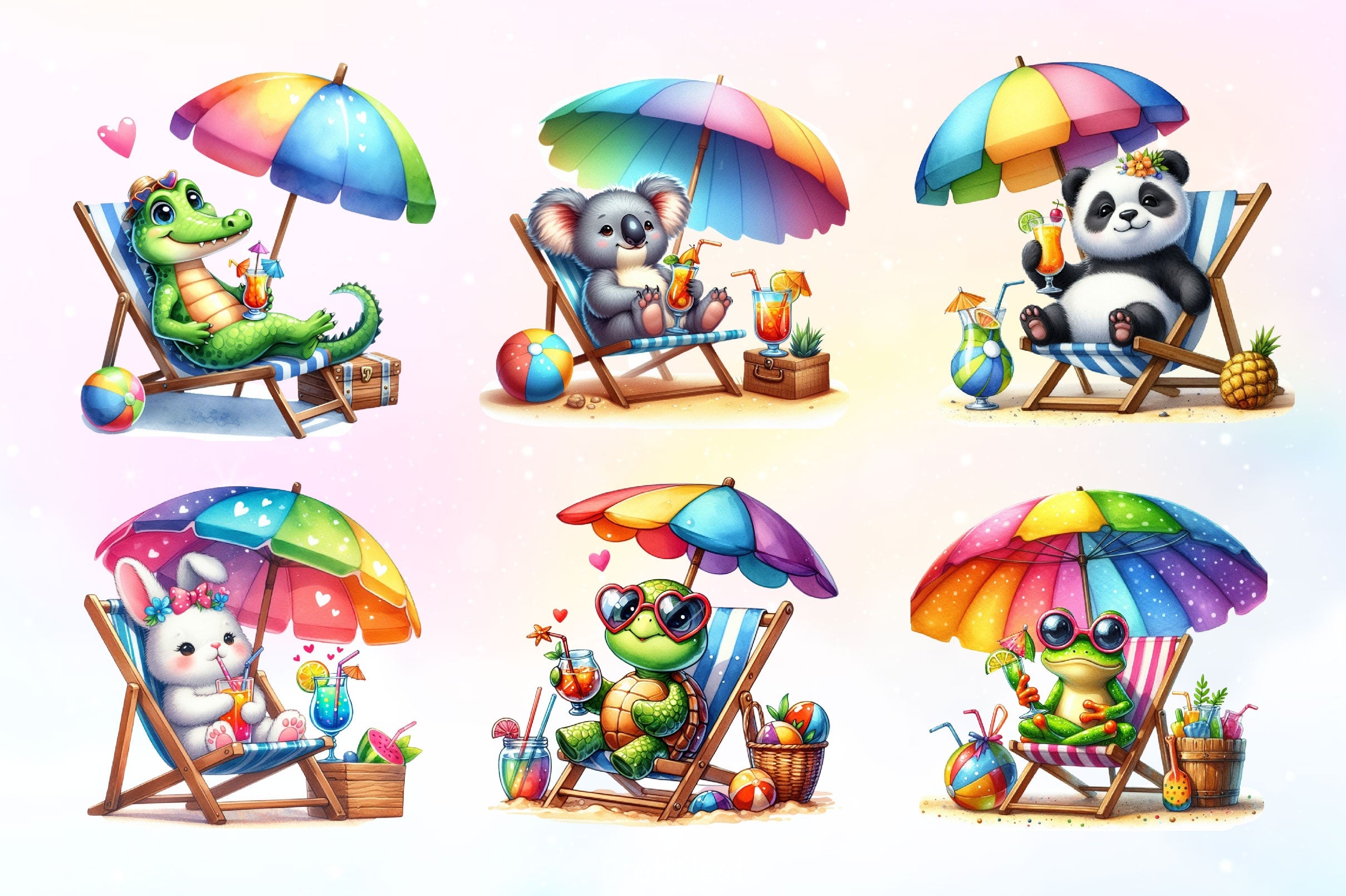 Summer Animals Relaxing On Beach Clipart Bundle 3 - CraftNest - Digital Crafting and Art
