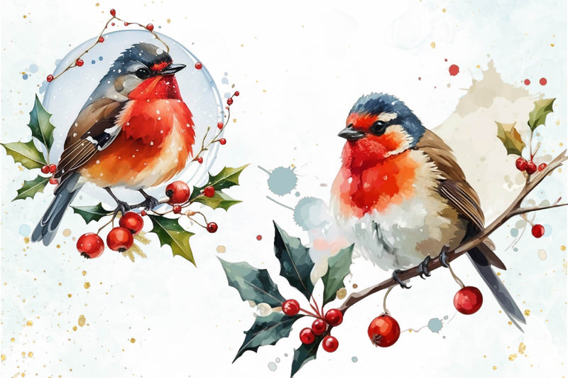 Christmas Floral Bird Clipart Bundle - CraftNest - Digital Crafting and Art