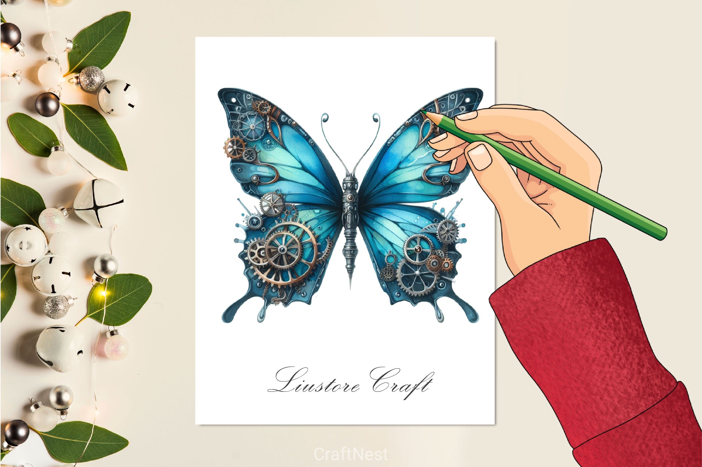 Blue Steampunk Butterfly Clipart Bundle - CraftNest - Digital Crafting and Art