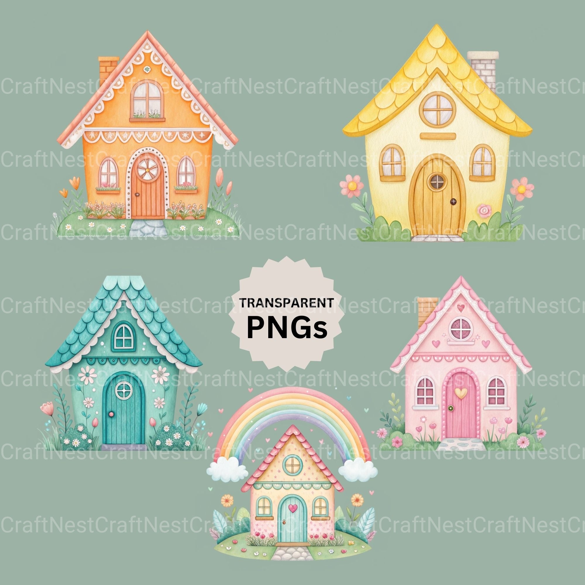 Whimsical Houses Clipart Bundle - CraftNest - Digital Crafting and Art