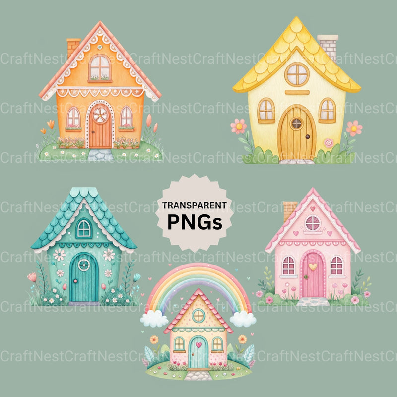 Whimsical Houses Clipart Bundle - CraftNest - Digital Crafting and Art