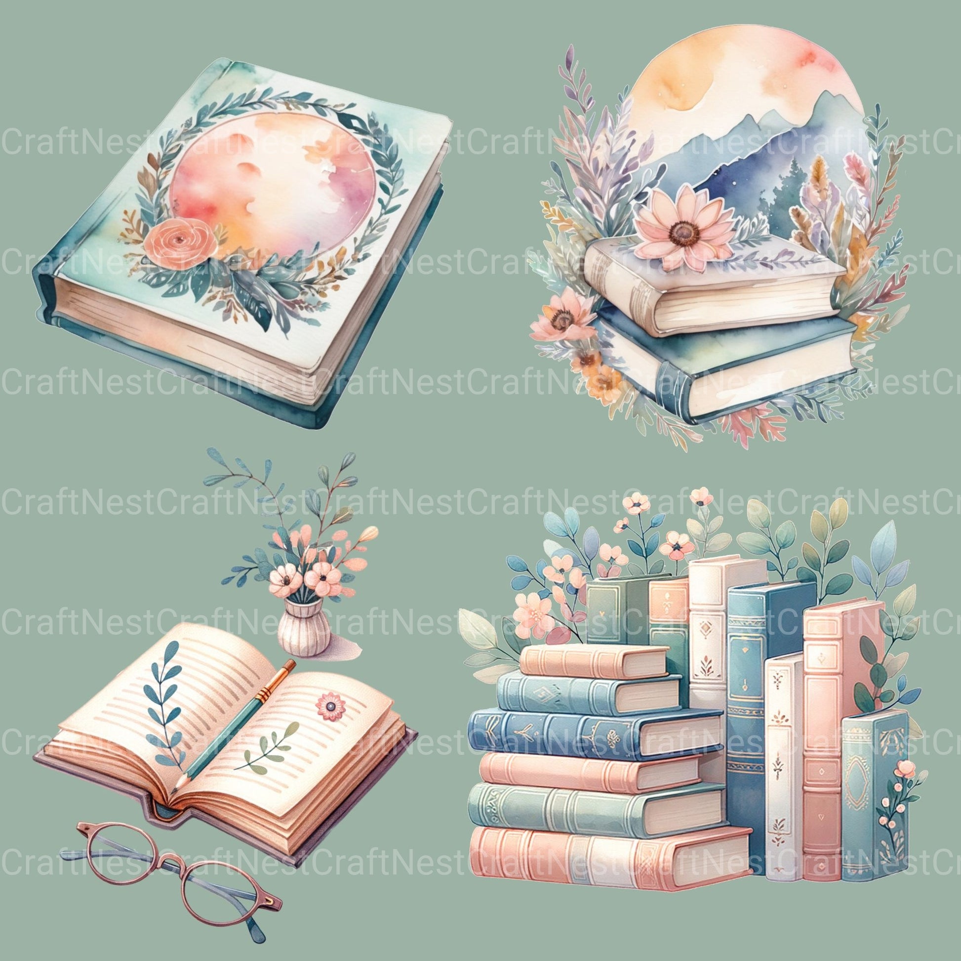 Boho Books Clipart Bundle - CraftNest - Digital Crafting and Art