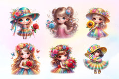 Cute Girl With Flower Clipart Bundle - CraftNest - Digital Crafting and Art