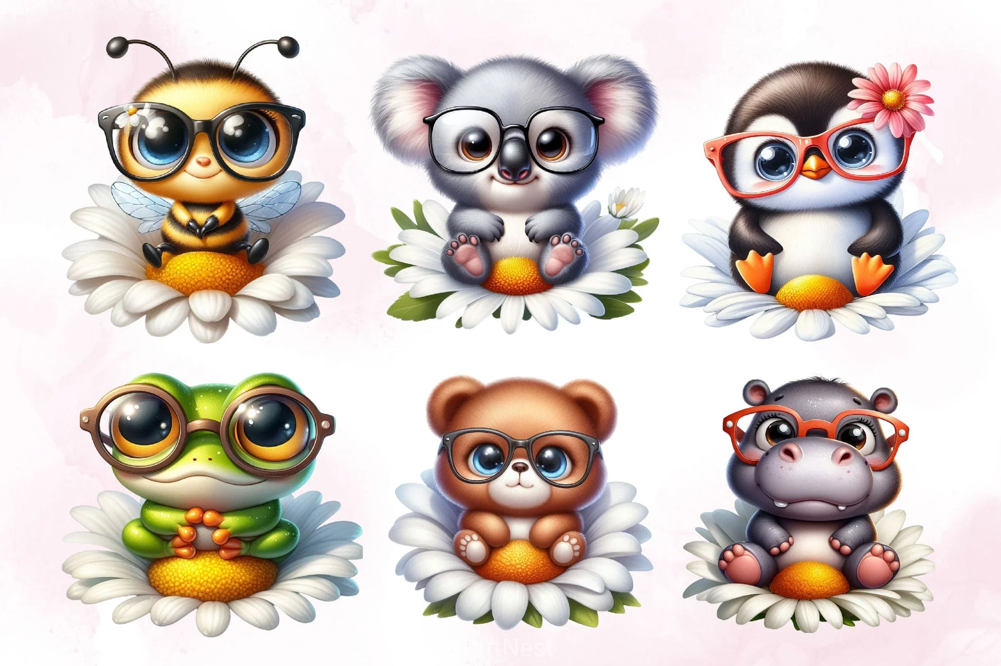 Cute Animals Sitting On Daisy Clipart Bundle - CraftNest - Digital Crafting and Art