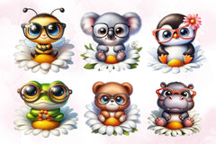Cute Animals Sitting On Daisy Clipart Bundle - CraftNest - Digital Crafting and Art