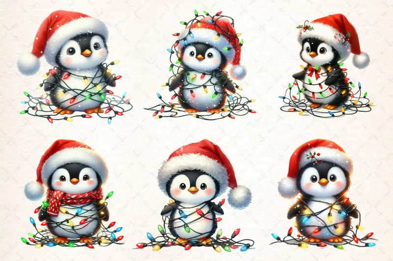 Cute Christmas Penguin With Light Clipart Bundle - CraftNest - Digital Crafting and Art