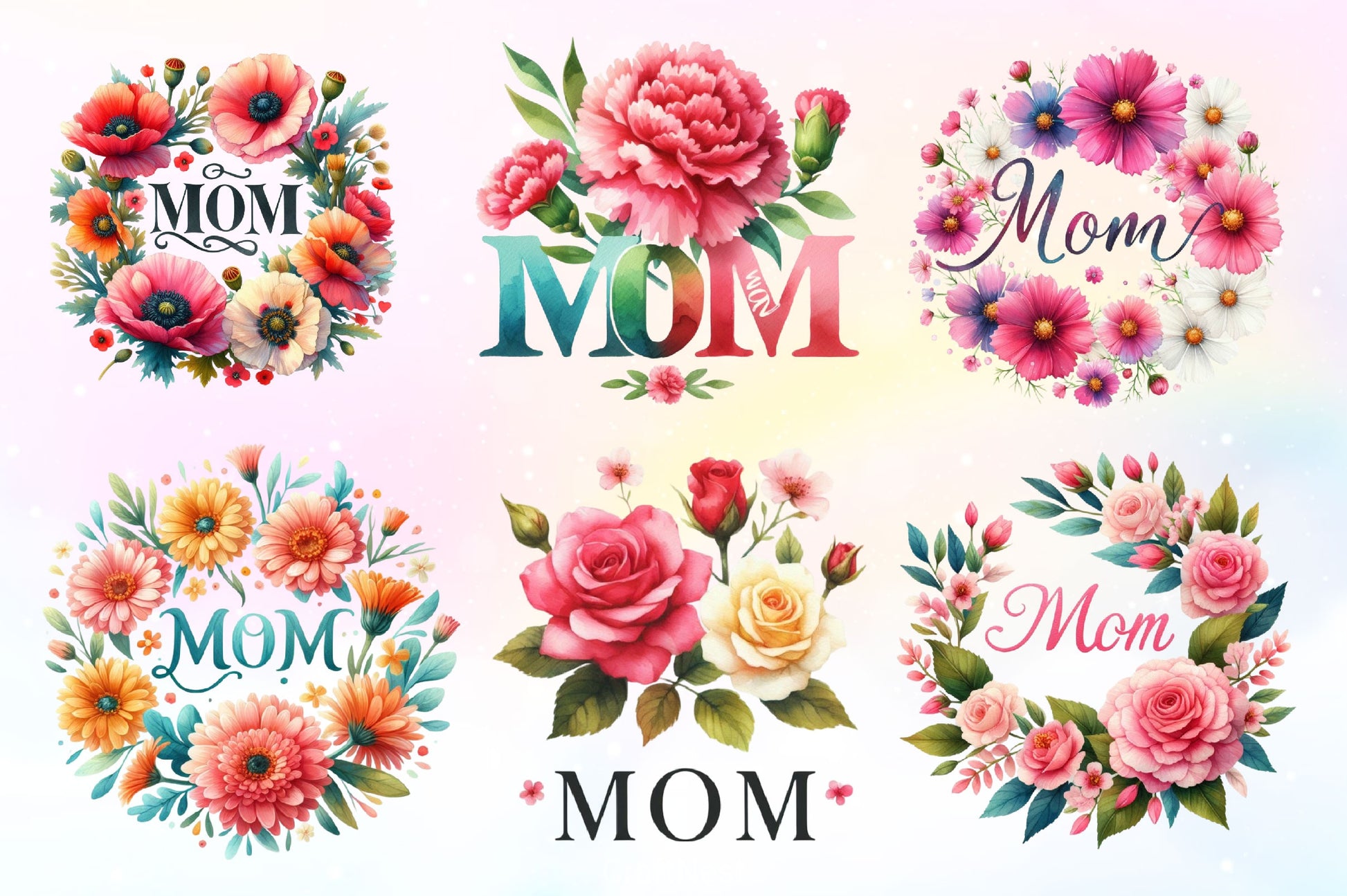 Text Mom Decorated With Flower Clipart Bundle - CraftNest - Digital Crafting and Art