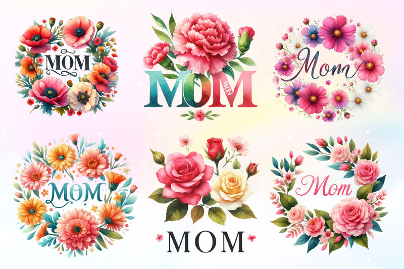 Text Mom Decorated With Flower Clipart Bundle - CraftNest - Digital Crafting and Art