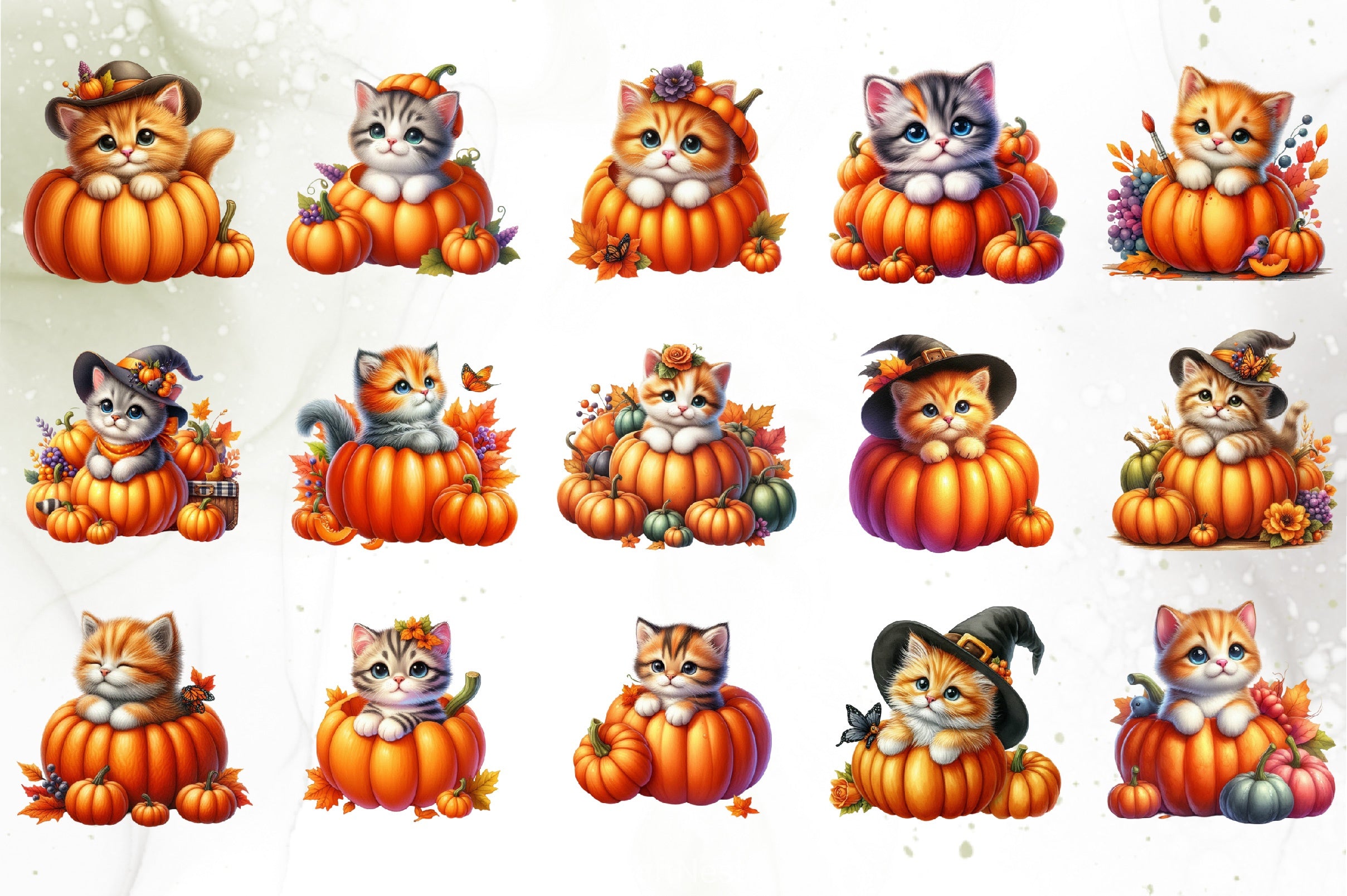 Cute Kitten Pumpkins Clipart Bundle - CraftNest - Digital Crafting and Art
