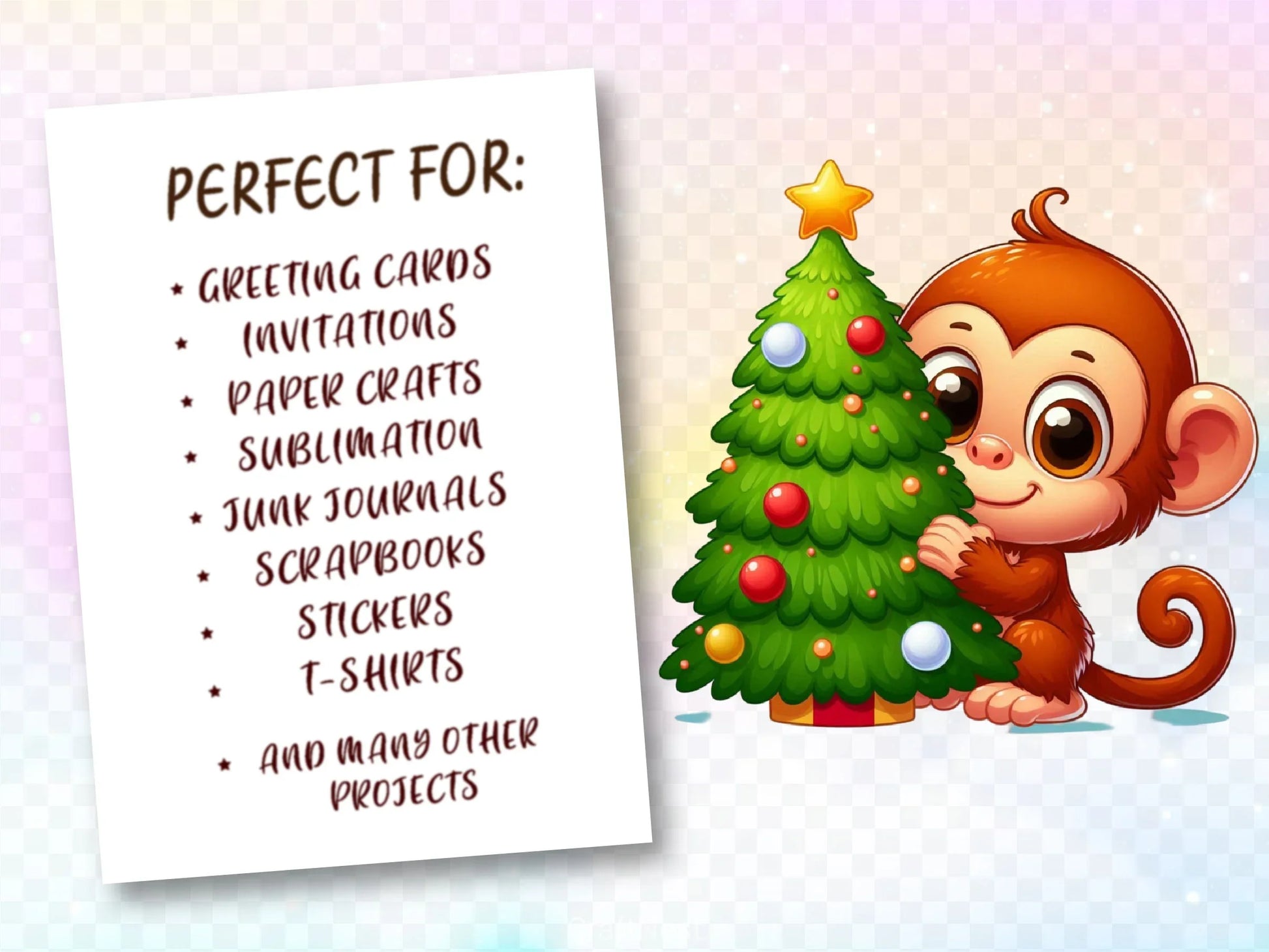 Cute Christmas Monkey Clipart Bundle - CraftNest - Digital Crafting and Art