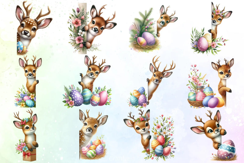 Easter Deer Peeking Clipart Bundle - CraftNest - Digital Crafting and Art
