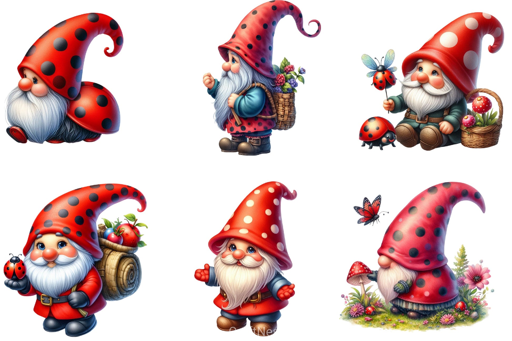 Ladybug Gnome Clipart Bundle - CraftNest - Digital Crafting and Art