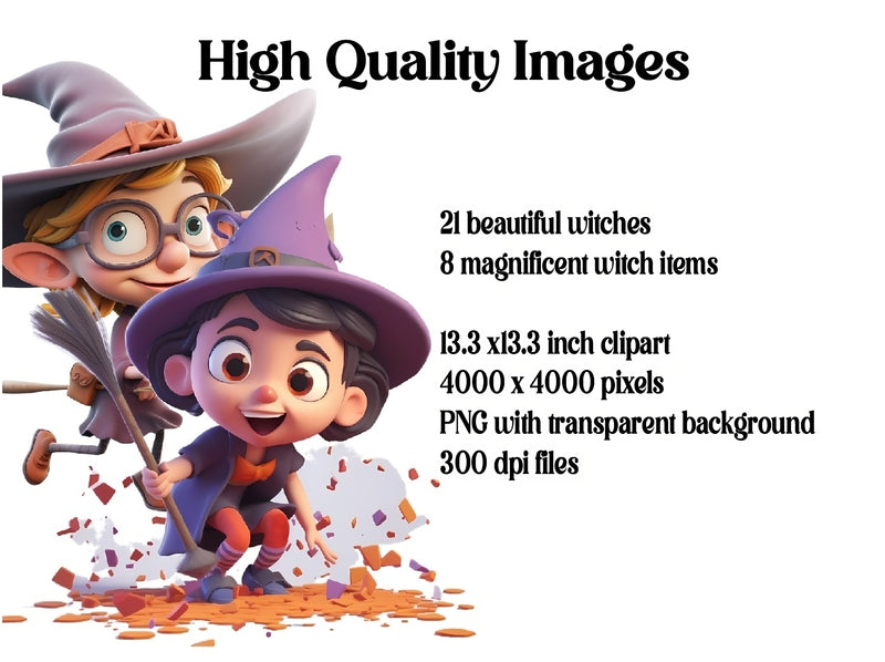 Cute Witches Clipart - CraftNest