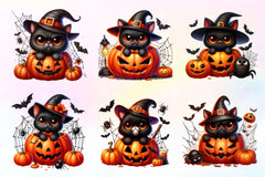 Cute Black Cat Halloween Clipart Bundle - CraftNest - Digital Crafting and Art