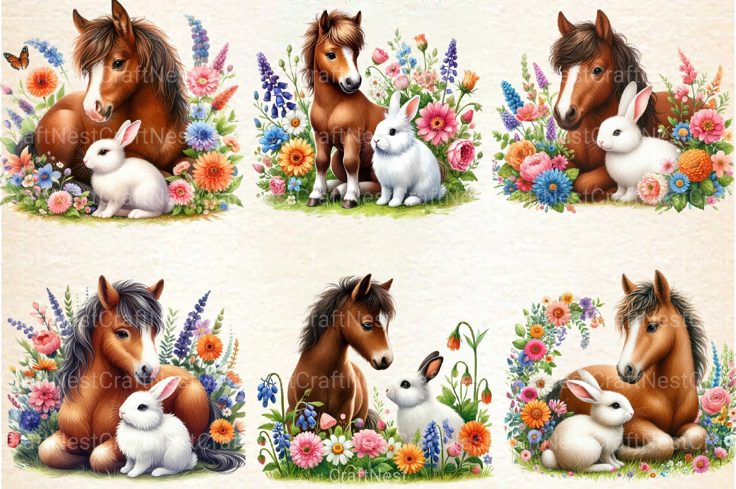 Floral Horse Clipart Bundle - CraftNest - Digital Crafting and Art
