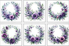 Purple Floral Wreath Clipart Bundle - CraftNest - Digital Crafting and Art