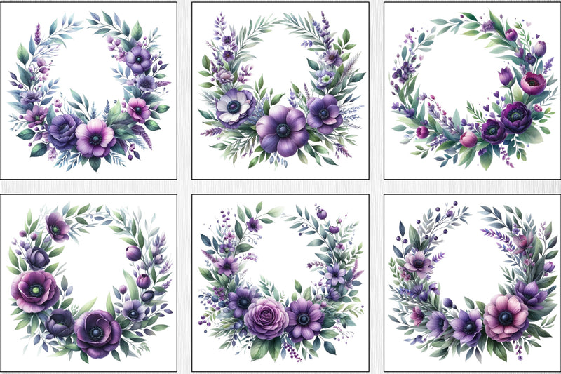 Purple Floral Wreath Clipart Bundle - CraftNest - Digital Crafting and Art