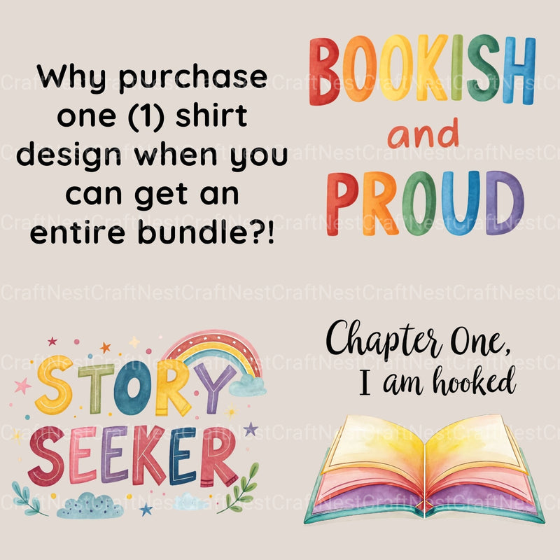 Book Shirt Designs Clipart Bundle - CraftNest - Digital Crafting and Art
