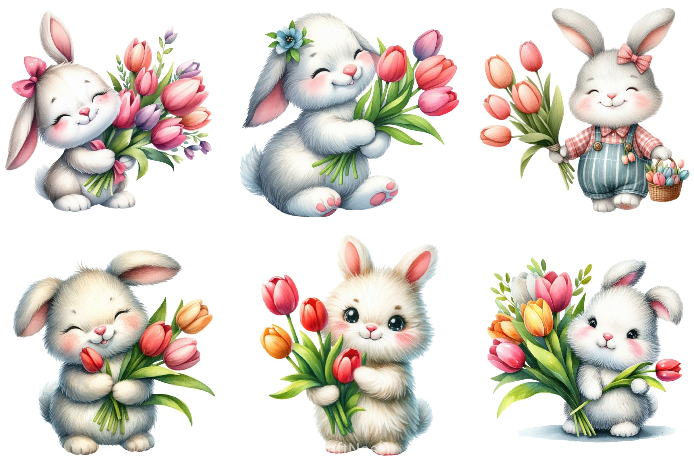 Bunny Spring Flowers Clipart Bundle 9 - CraftNest - Digital Crafting and Art