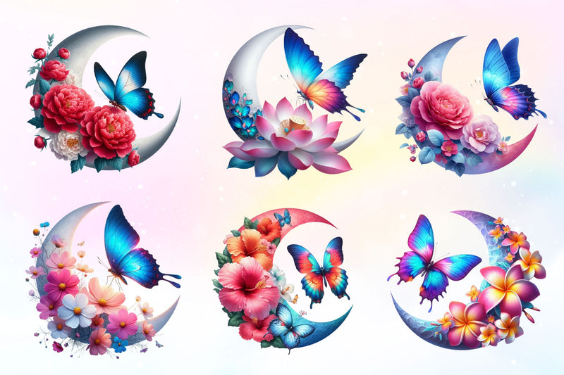 Butterfly And Flower Moon Clipart Bundle 2 - CraftNest - Digital Crafting and Art