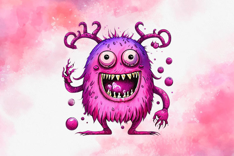 Pink Funny Monster 3D Clipart Bundle - CraftNest - Digital Crafting and Art