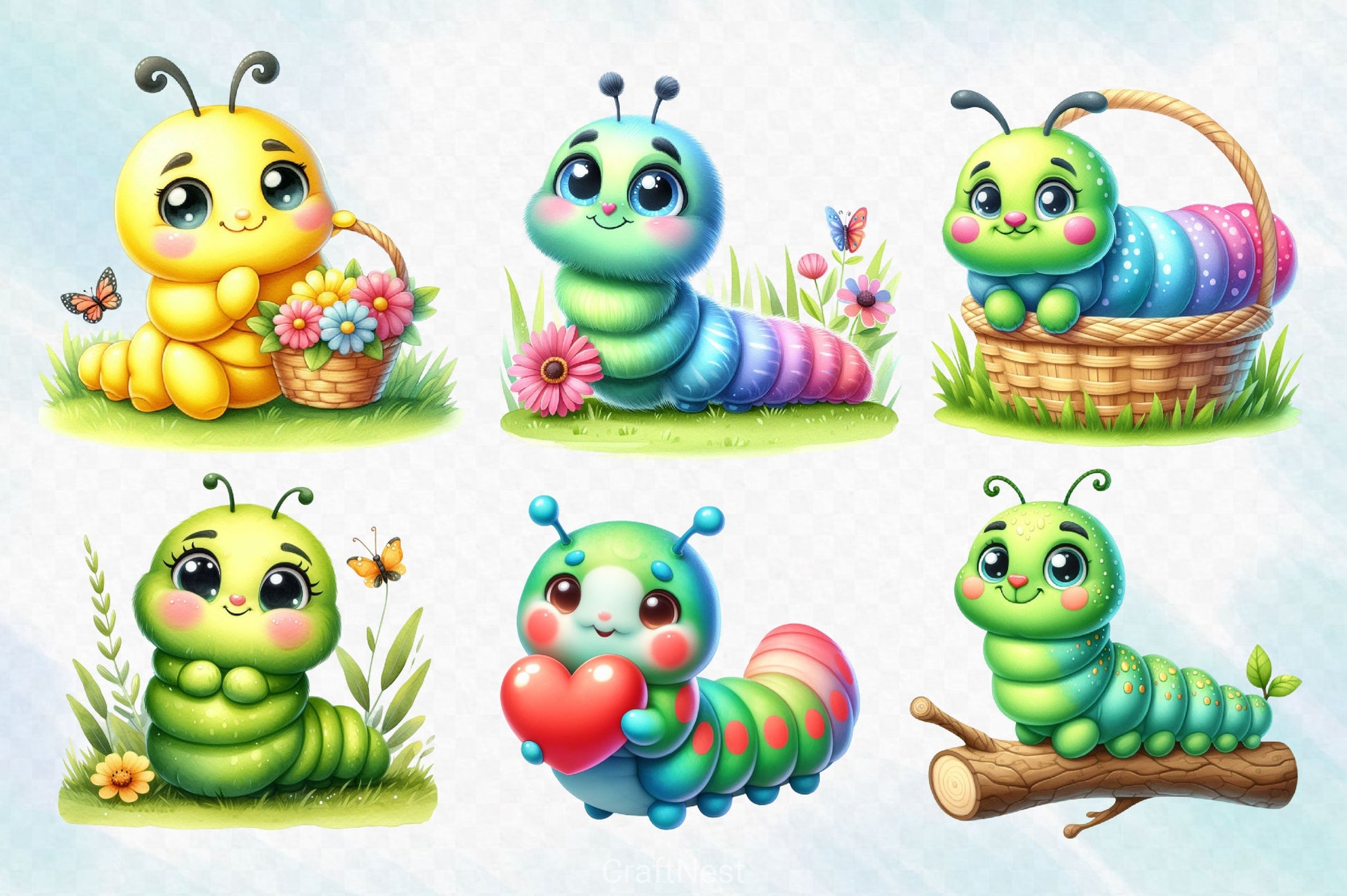 Cute Caterpillars Clipart Bundle - CraftNest - Digital Crafting and Art