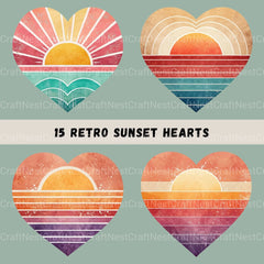 Retro Sunset Hearts Clipart Bundle - CraftNest - Digital Crafting and Art