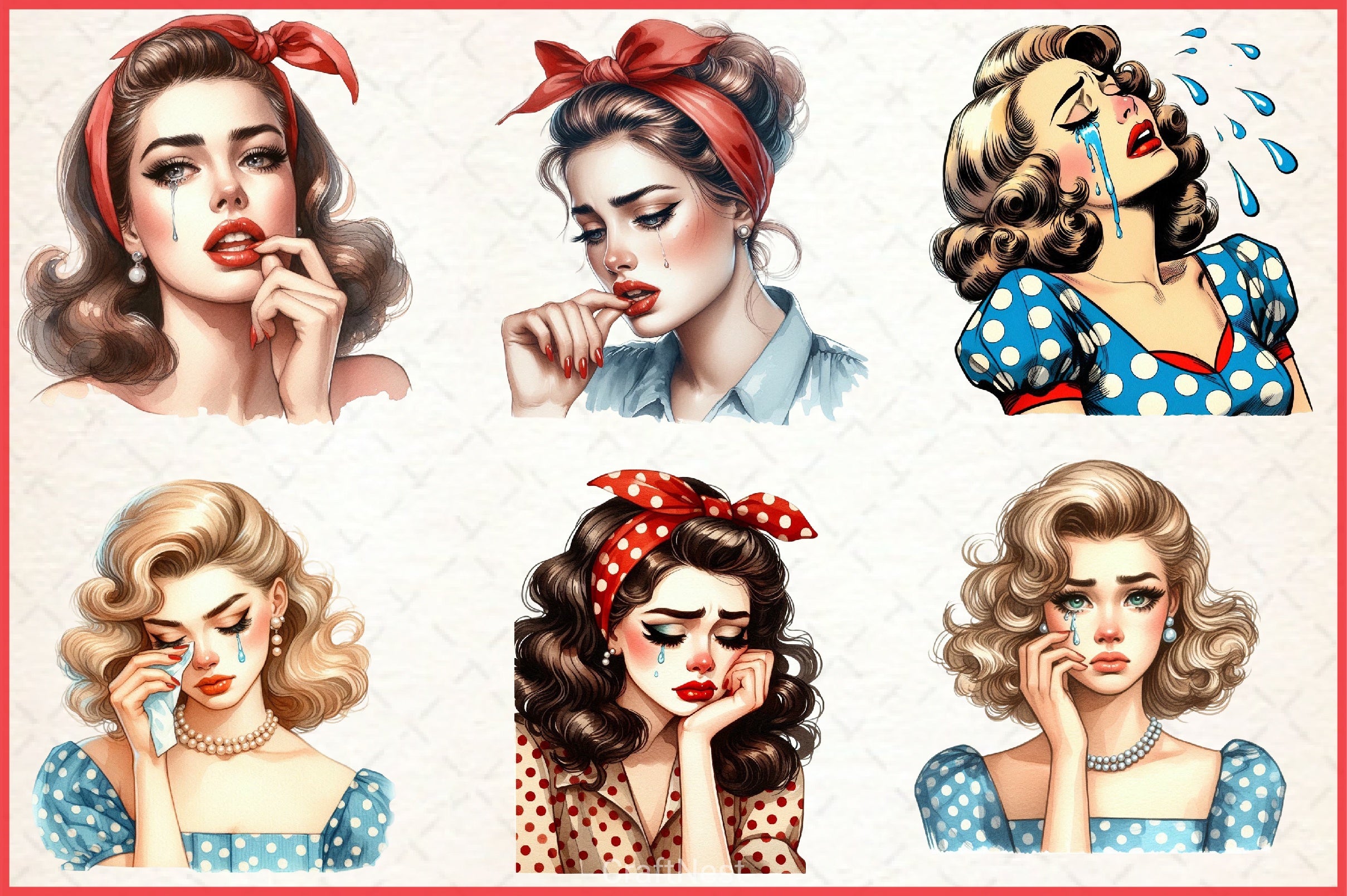 Vintage Crying Woman Clipart Bundle - CraftNest - Digital Crafting and Art