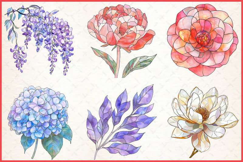 Stained Glass Spring Flowers Clipart Bundle 11 - CraftNest - Digital Crafting and Art
