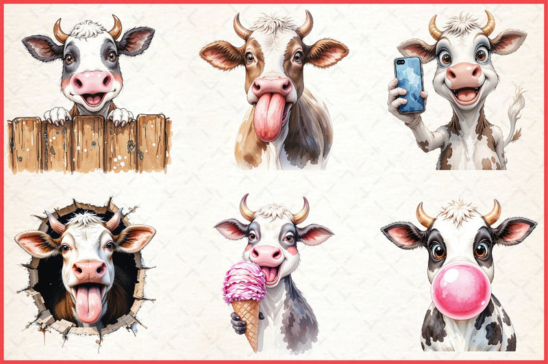 Funny Cow Clipart Bundle - CraftNest - Digital Crafting and Art