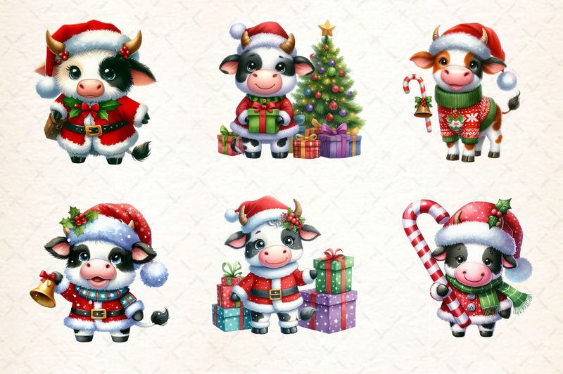 Christmas Cow Cute Cow Clipart Bundle - CraftNest - Digital Crafting and Art