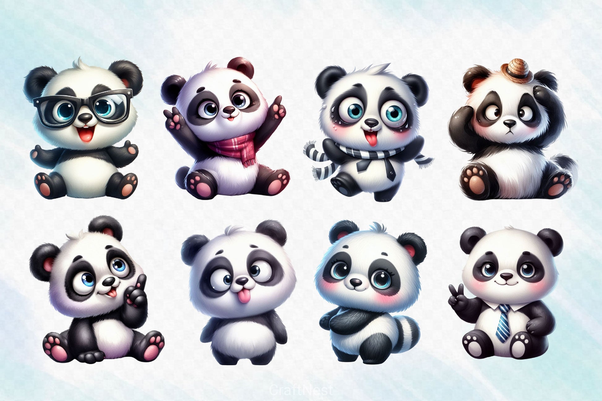 Funny Cute Panda Clipart Bundle - CraftNest - Digital Crafting and Art
